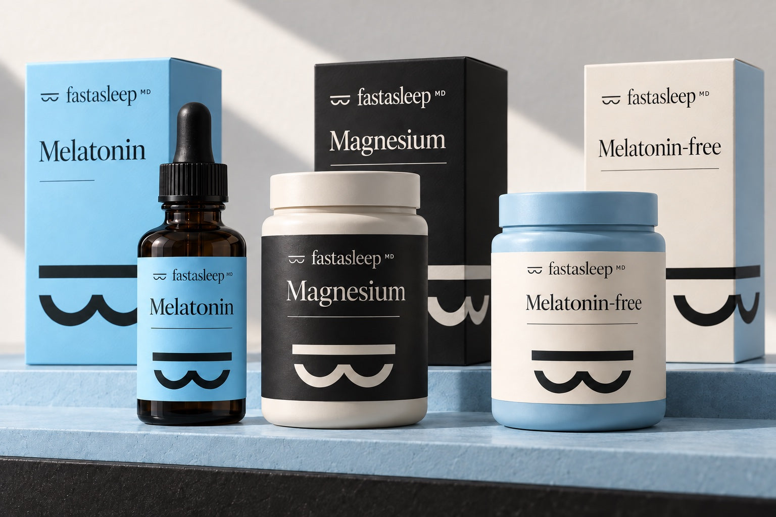 FastAsleepMD melatonin, magnesium and melatonin-free supplement range